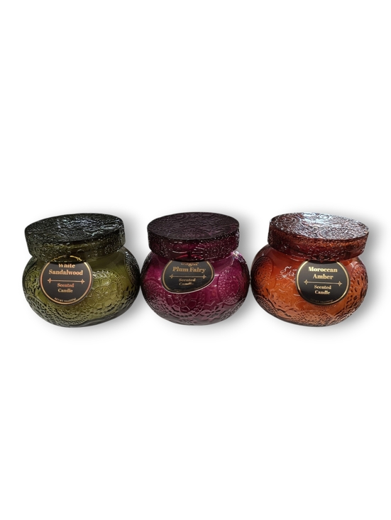 No Label Other - Scented Decorative Candle Trio - Olive Green, Plum, Amber